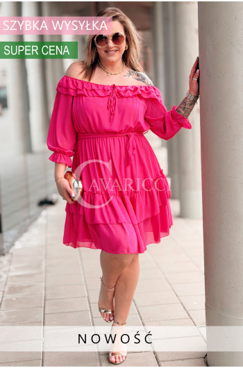 ELISABETH - gładka sukienka hiszpanka z falbanami w kolorze fuksji