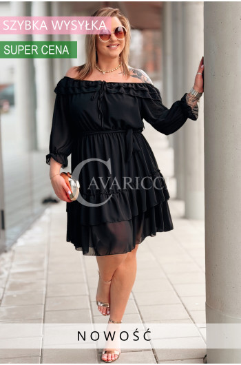 ELISABETH - gładka sukienka hiszpanka z falbanami w kolorze czarnym