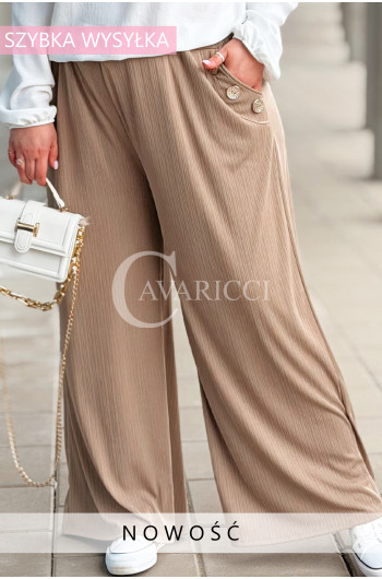 ZINERVA - Szerokie spodnie prążkowane z ozdobnymi złotymi...