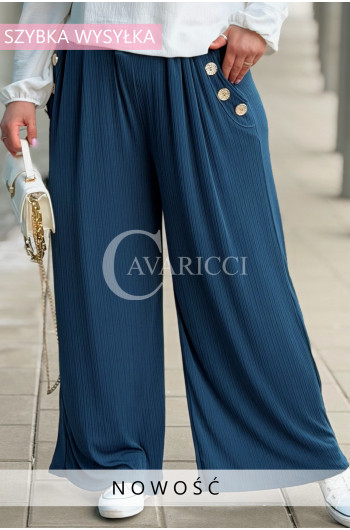 ZINERVA - Szerokie spodnie prążkowane z ozdobnymi złotymi...