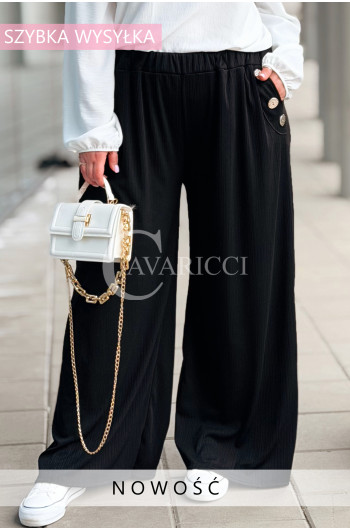 ZINERVA - Szerokie spodnie prążkowane z ozdobnymi złotymi...