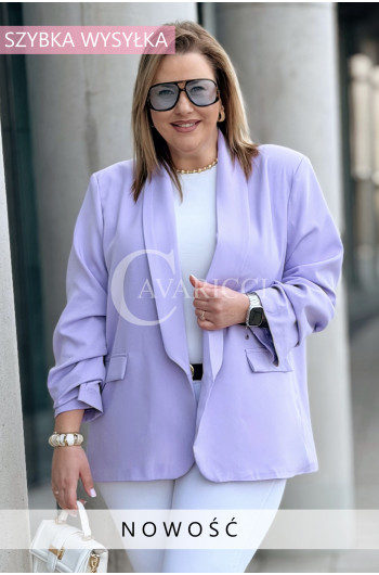 Marynarka LUCREZIA – Otwarty Fason z Marszczonym Rękawem na...