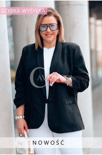 Marynarka LUCREZIA – Otwarty Fason z Marszczonym Rękawem na...