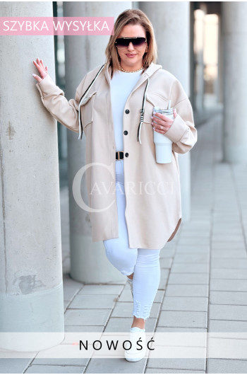 Bluza Flauszowa GIJA – Przedłużany Koszulowy Krój z Kapturem w...