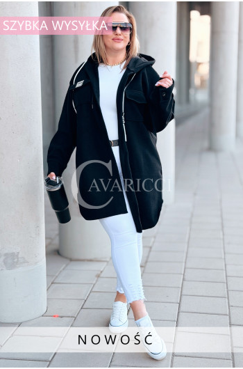 Bluza Flauszowa GIJA – Przedłużany Koszulowy Krój z Kapturem w...