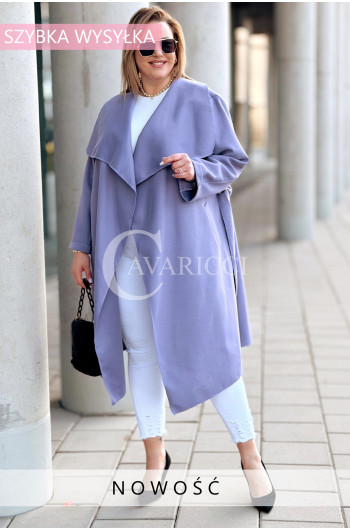 Płaszcz NEOMI – Lekki Fason Waterfall z Paskiem Plus Size Kolor...