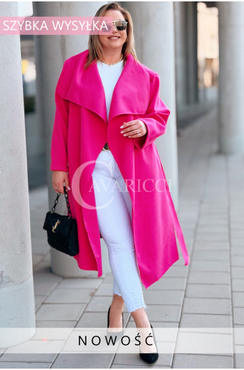 Płaszcz NEOMI – Lekki Fason Waterfall z Paskiem Plus Size Kolor...