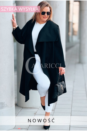 Płaszcz NEOMI – Lekki Fason Waterfall z Paskiem Plus Size Kolor...