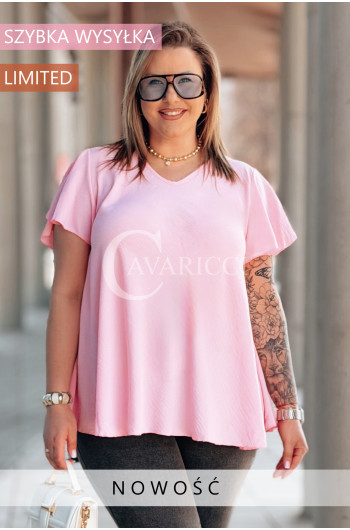 Bluzka MARINA – Zwiewny Krój Trapezowy z Rękawkiem Motylkiem...