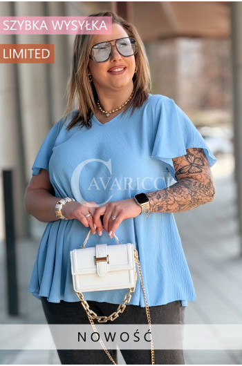 Bluzka MARINA – Zwiewny Krój Trapezowy z Rękawkiem Motylkiem...