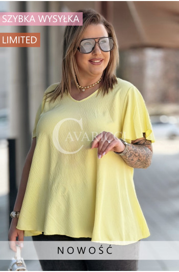 Bluzka MARINA – Zwiewny Krój Trapezowy z Rękawkiem Motylkiem...