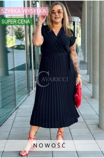 Elegancka Sukienka FILBERTA – Kopertowy Dekolt i Plisy na...