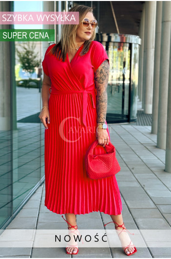 Elegancka Sukienka FILBERTA – Kopertowy Dekolt i Plisy na...