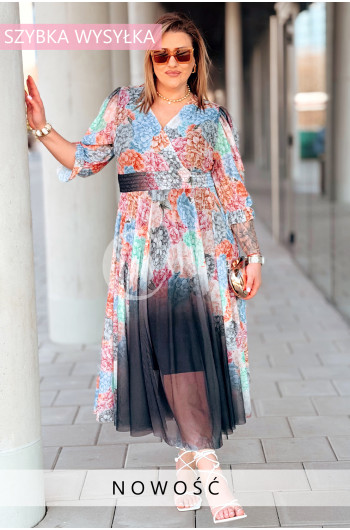 Sukienka CARLA – Zjawiskowa Siateczka w Kwiaty na Dzianinowej...