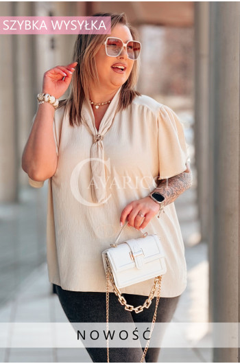 Bluzka PIA – Elegancka Krawatka, Biżuteryjny Detal i Zwiewny...