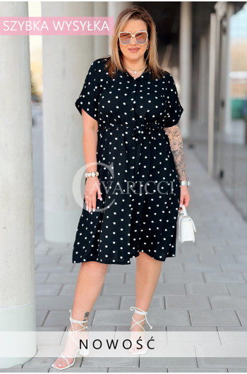 Sukienka VIVIANA – Koszulowy Fason w Groszki, Który Pięknie...