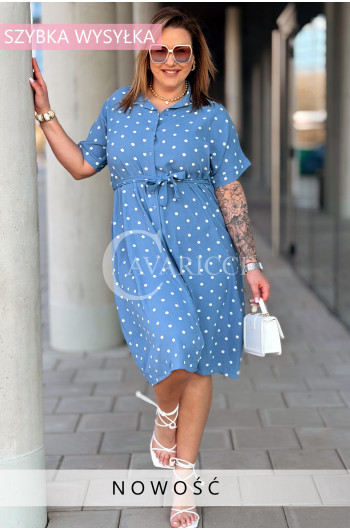 Sukienka VIVIANA – Koszulowy Fason w Groszki, Który Pięknie...