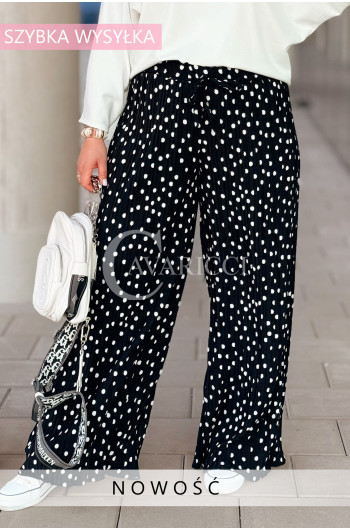 Spodnie ZARINA – Kreszowane Szerokie Nogawki w Grochy w Kolorze...
