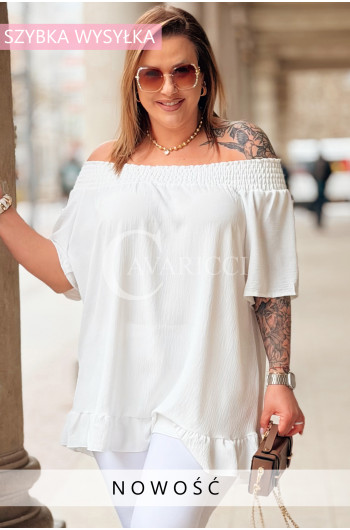 Bluzka BIAGIA – Zwiewna Hiszpanka z Falbaną Maskująca Brzuszek...