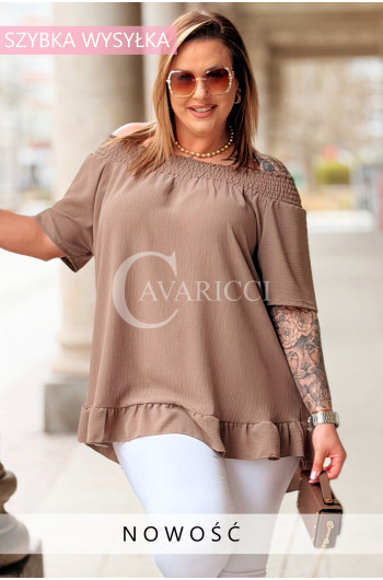 Bluzka BIAGIA – Zwiewna Hiszpanka z Falbaną Maskująca Brzuszek...