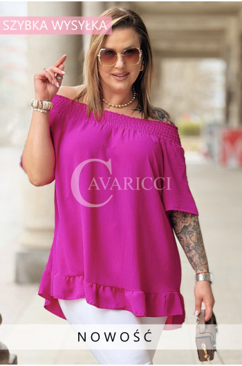 Bluzka BIAGIA – Zwiewna Hiszpanka z Falbaną Maskująca Brzuszek...