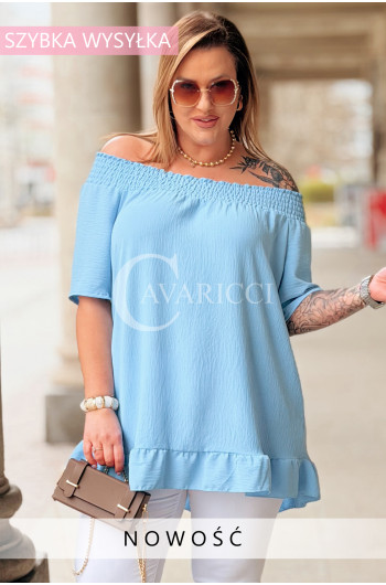 Bluzka BIAGIA – Zwiewna Hiszpanka z Falbaną Maskująca Brzuszek...