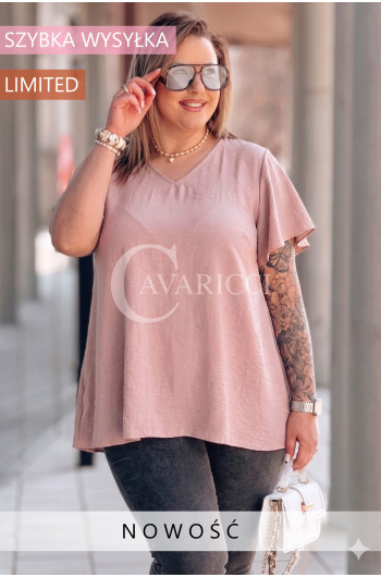 Bluzka MARINA – Zwiewny Krój Trapezowy z Rękawkiem Motylkiem...