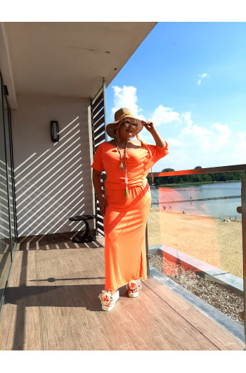 Sukienka maxi neonowy pomarańczowy S-18