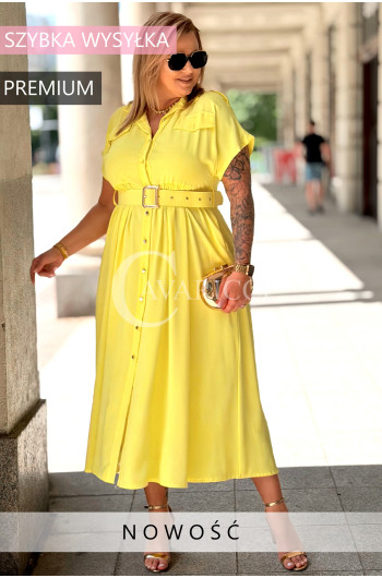 Sukienka Premium NADIA – Koszulowy Fason Midi, Pasek...