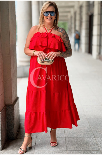 Sukienka MARCELLA – Zwiewna Maxi z Falbaną Przy Dekolcie i...