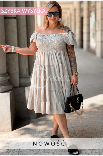 Sukienka ANTONELLA – Marszczona Góra, Bufiaste Rękawki i...