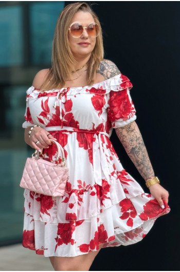 ELISABETH - hiszpanka premium z falbaną nadruk w kolorze czerowno...