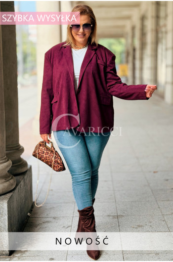 INGRID Stylowa Marynarka Zamszowa z Podszewką Plus Size w Kolorze...