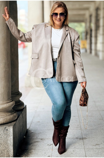 INGRID Stylowa Marynarka Zamszowa z Podszewką Plus Size w Kolorze...