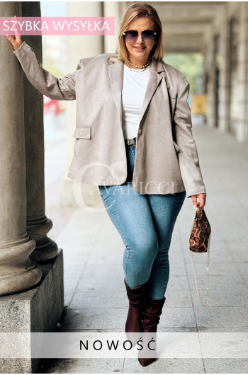INGRID Stylowa Marynarka Zamszowa z Podszewką Plus Size w Kolorze...
