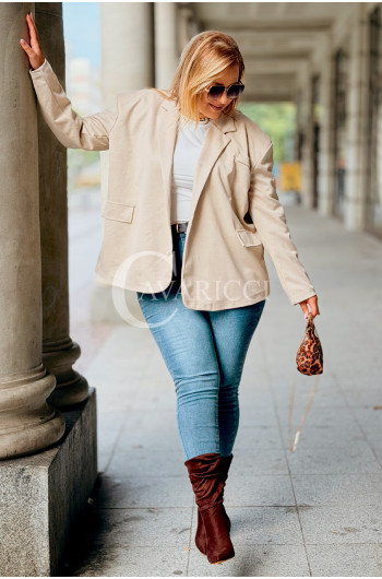 INGRID Stylowa Marynarka Zamszowa z Podszewką Plus Size w Kolorze...