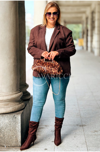 INGRID Stylowa Marynarka Zamszowa z Podszewką Plus Size w Kolorze...