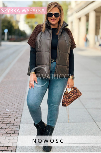 ROSE Kamizelka Pikowana Plus Size Ze Sweterkowymi Rękawami i...