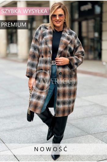 HEIDI Płaszcz Plus Size w Kratę Z Guzikami i Kieszeniami w...