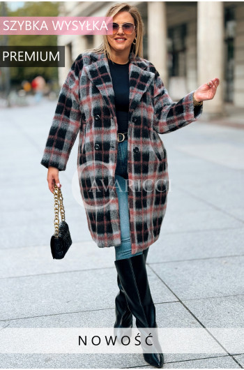 HEIDI Płaszcz Plus Size w Kratę Z Guzikami i Kieszeniami w...