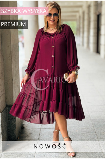 LIPPY Długa Sukienka Damska Plus Size Szyfon i Halka w Kolorze...