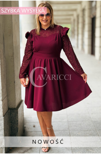 LARA Sukienka Plus Size Elegancka Ze Stójką i Koronkowym Rękawem...