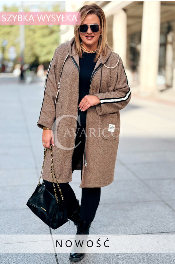 SARAH Płaszcz Damski Plus Size Boucle Zapinany Na Zamek w Kolorze...