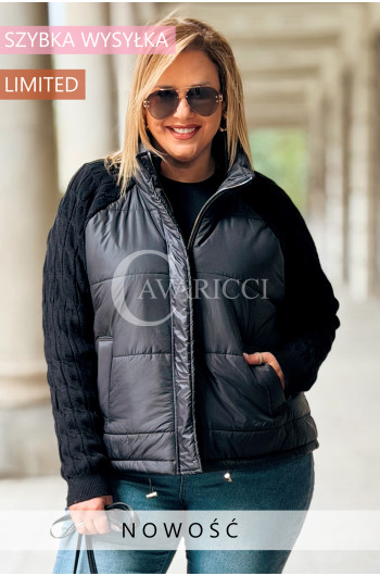 IRMINA Kurtka Pikowana Plus Size Ze Sweterkowymi Rękawami i...