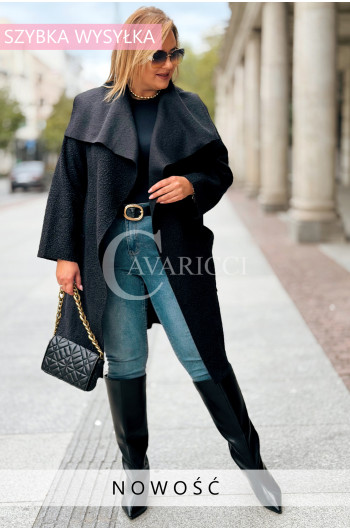 SNOWIE Płaszcz Plus Size Boucle Niezapinany Z Kieszeniami w...