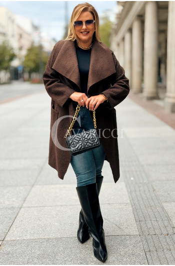 SNOWIE Płaszcz Plus Size Boucle Niezapinany Z Kieszeniami w...