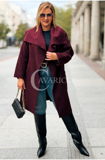 SNOWIE Płaszcz Plus Size Boucle Niezapinany Z Kieszeniami w...