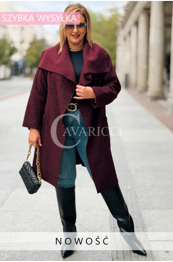 SNOWIE Płaszcz Plus Size Boucle Niezapinany Z Kieszeniami w...