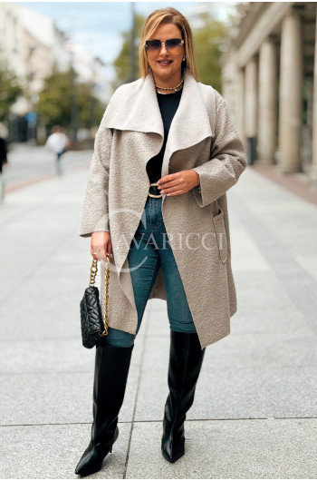 SNOWIE Płaszcz Plus Size Boucle Niezapinany Z Kieszeniami w...
