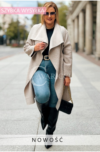 SNOWIE Płaszcz Plus Size Boucle Niezapinany Z Kieszeniami w...